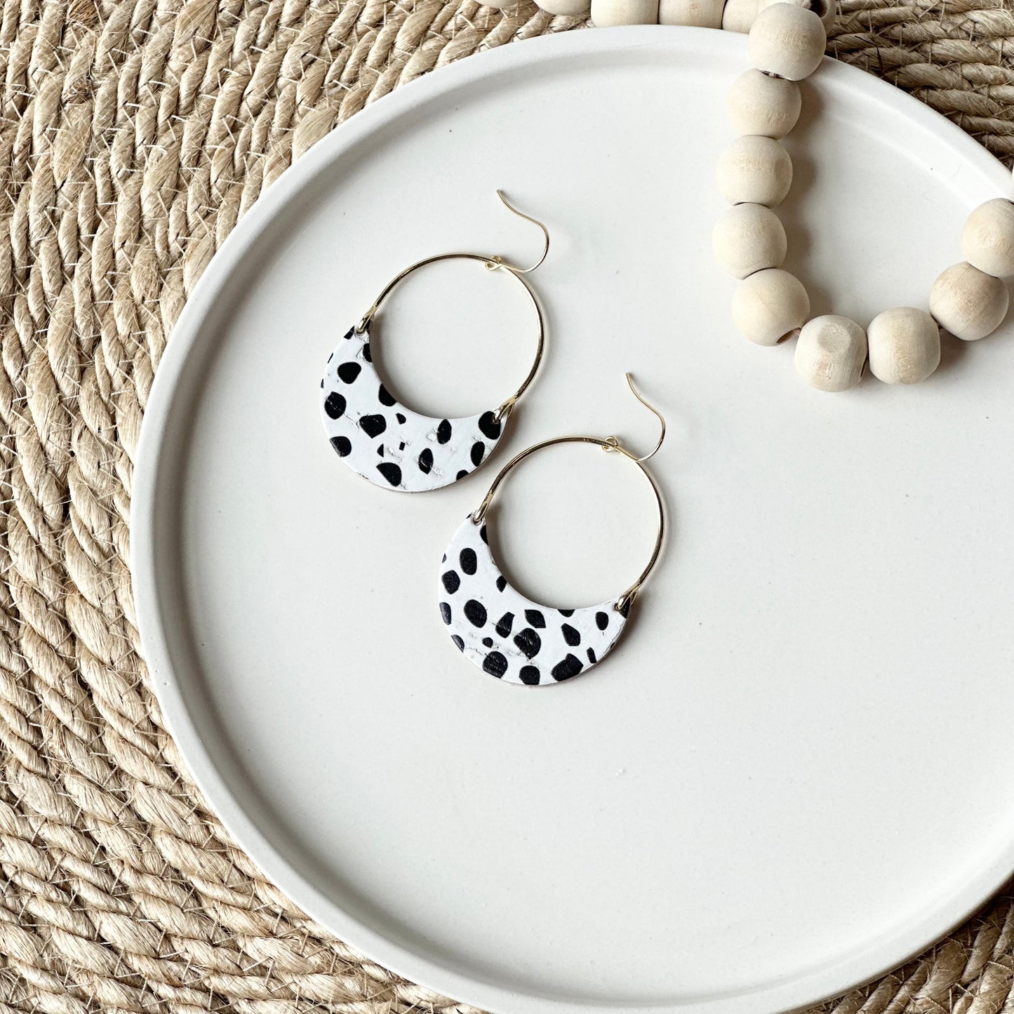 Dalmatian Cork Leather + Arch Earrings