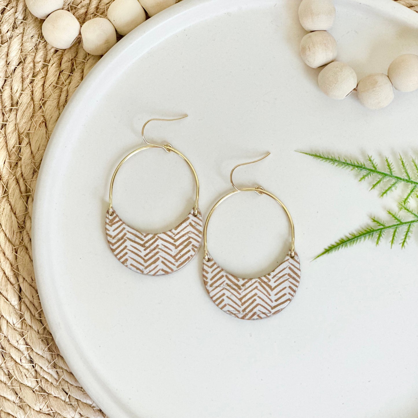 Golden Chevron Cork Leather + Arch Earrings