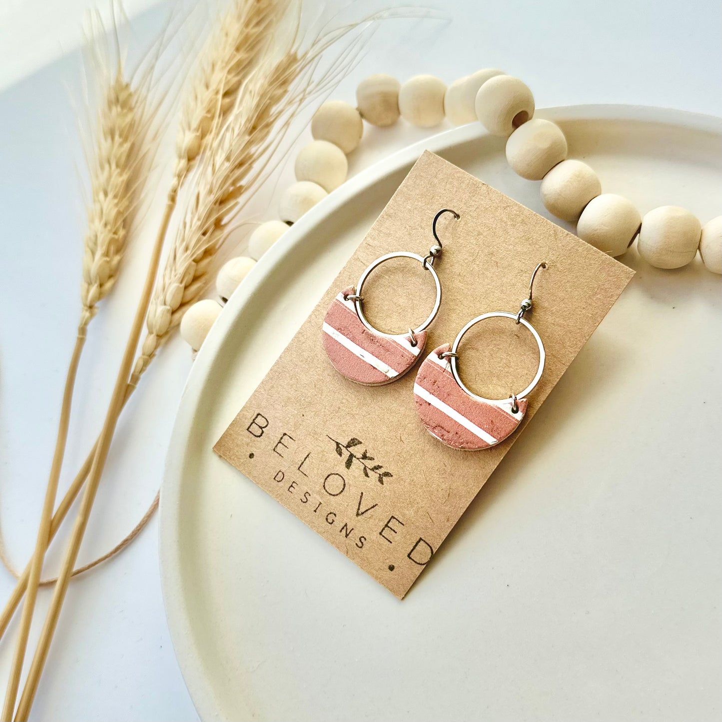 Terracotta Cork Leather Crescent + Hoop Earrings