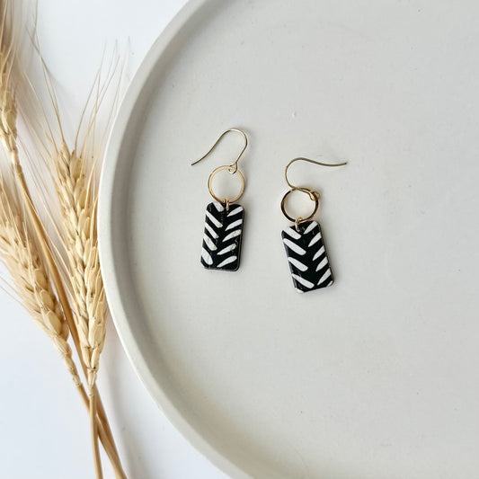 Black and White Chevron Cork Leather + Hoop Earrings