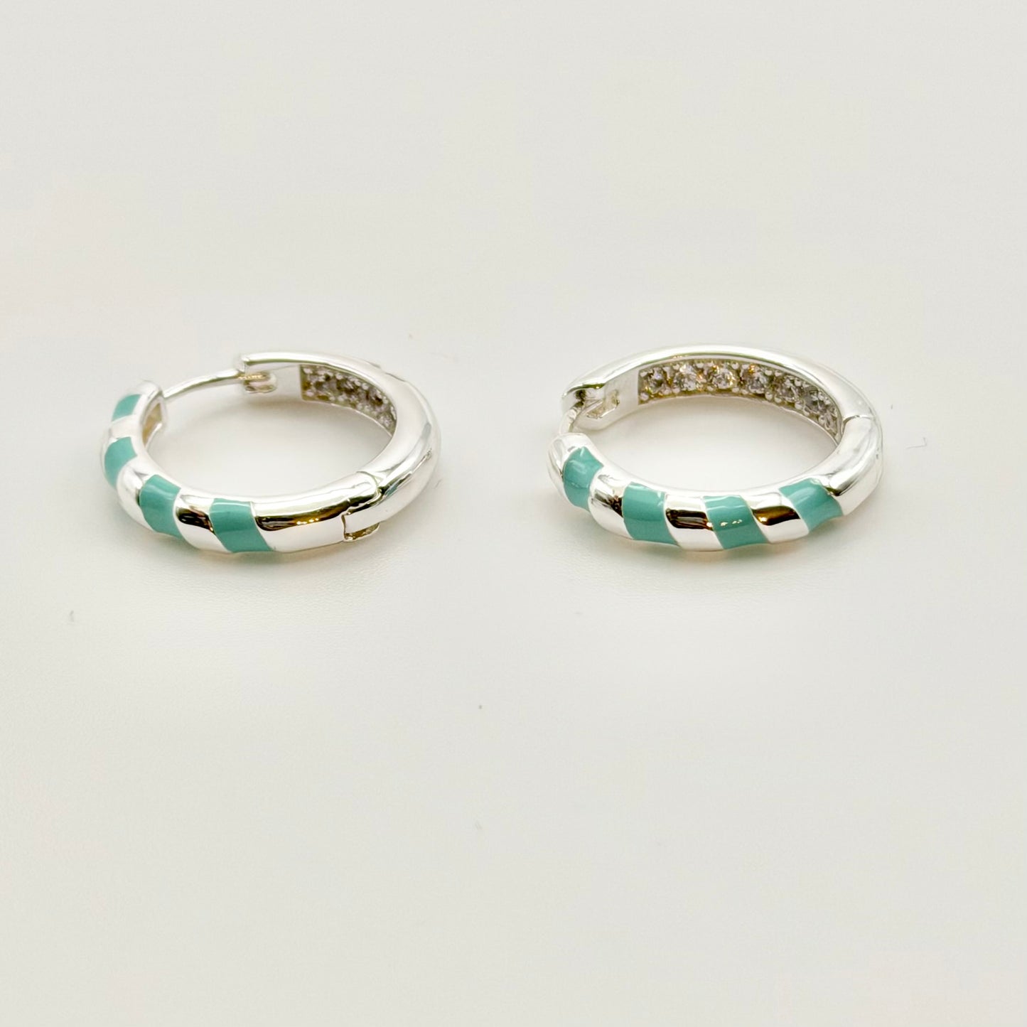 Turquoise Stripe Huggies | Rhodium