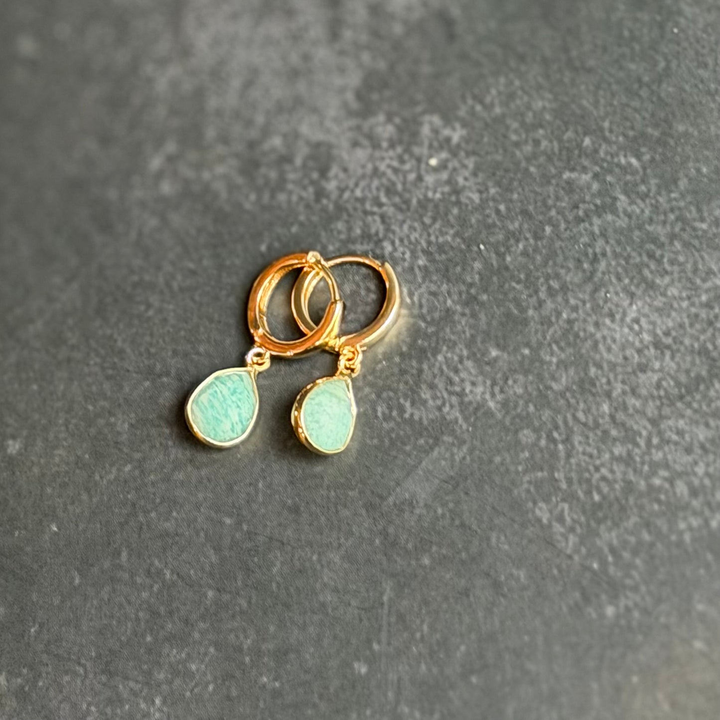 Gold Huggie + Opaque Mint Teardrop Earrings
