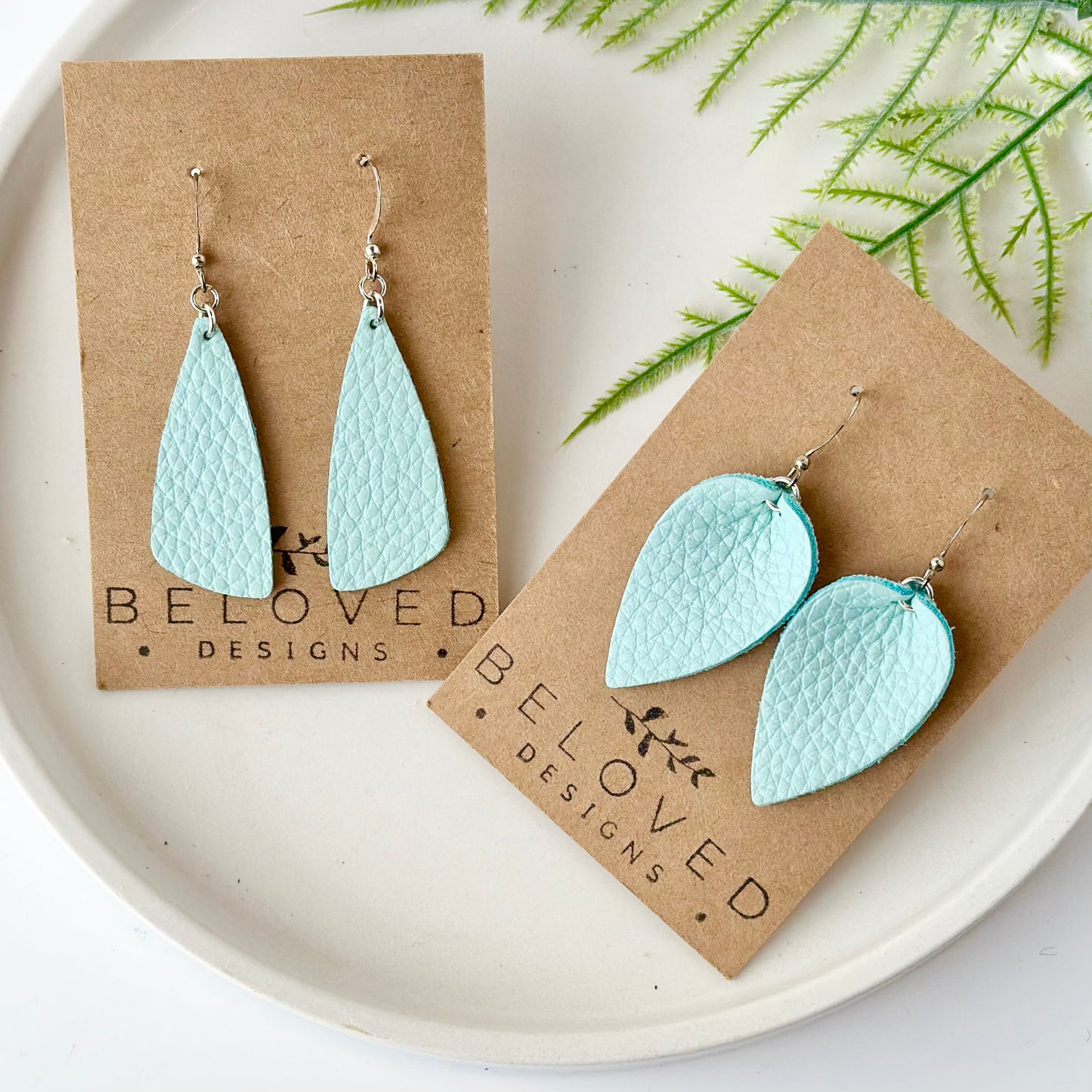 Mint Leather Leaf Earrings