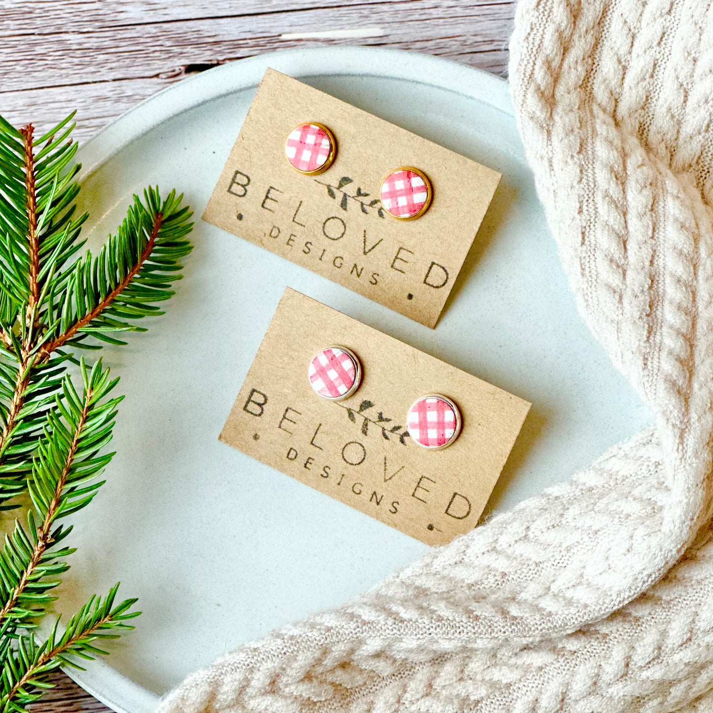 Farmhouse Plaid Leather Stud Earrings