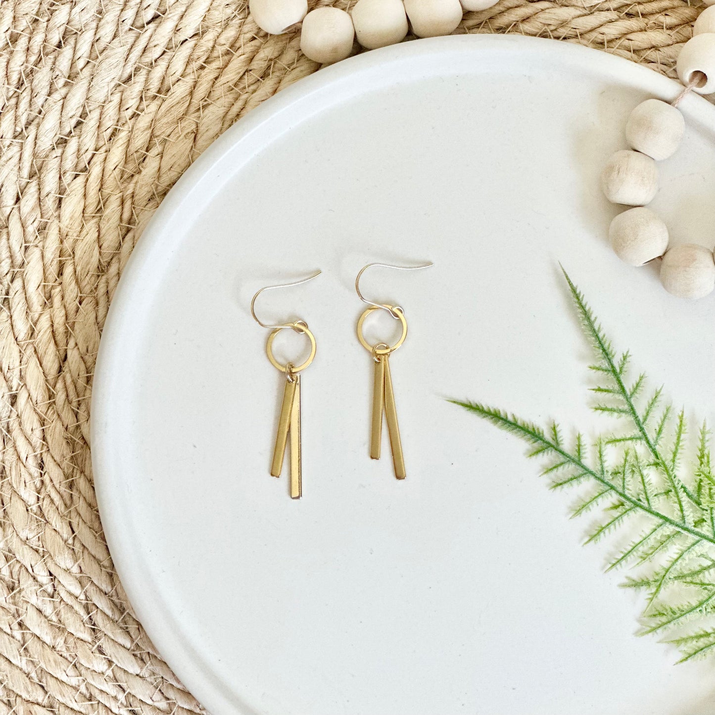 Gold Plated Hoop Double Bar Earrings