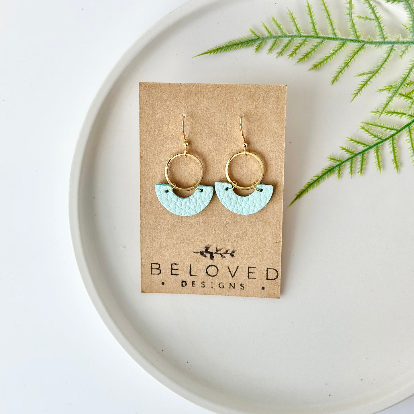 Mint Leather Hoop Earrings