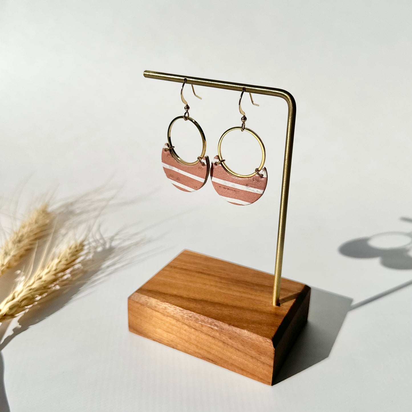 Terracotta Cork Leather Crescent + Hoop Earrings