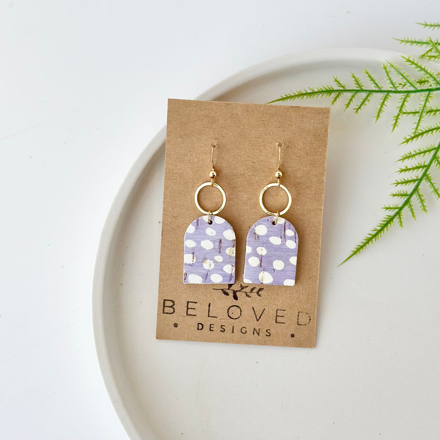 Lilac Dots Cork Leather Earrings