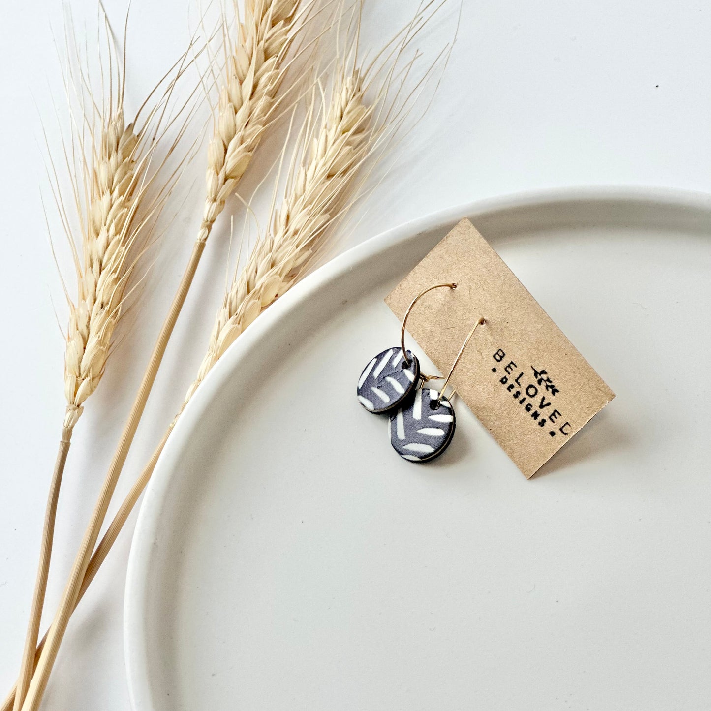 Black and White Chevron Cork Leather Circle + Hoop Earrings