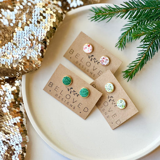 Holiday Sparkle Textured Leather Stud Earrings