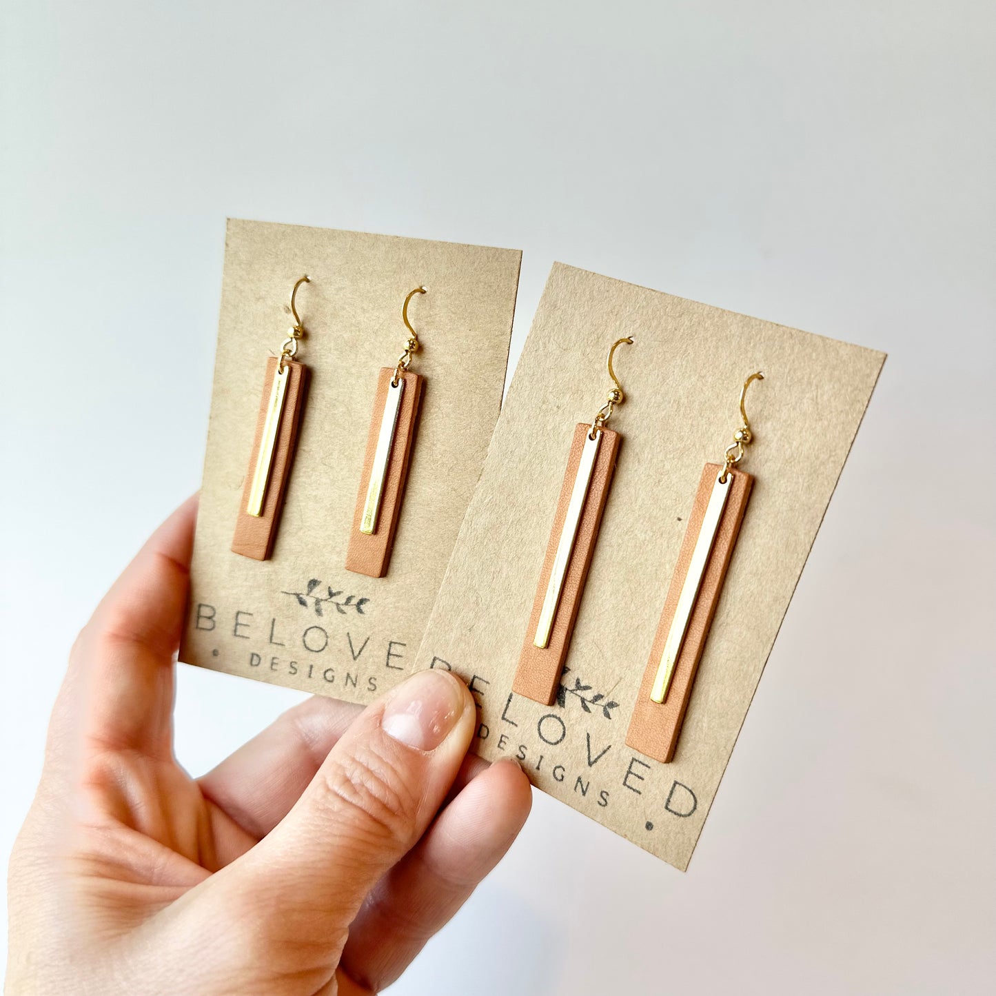 Natural Leather Bar + Gold Bar Earrings