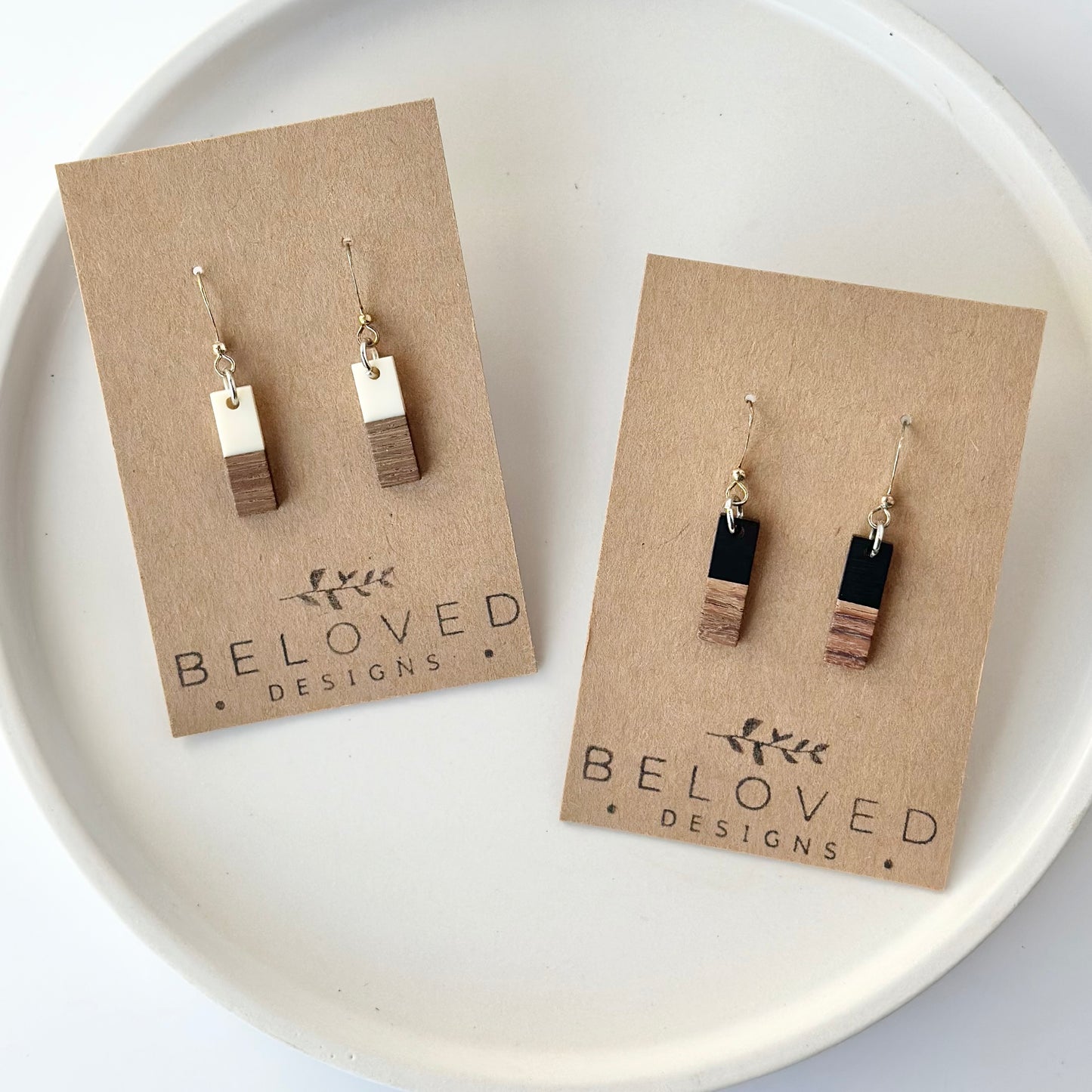 Resin + Wood Short Bar Earrings