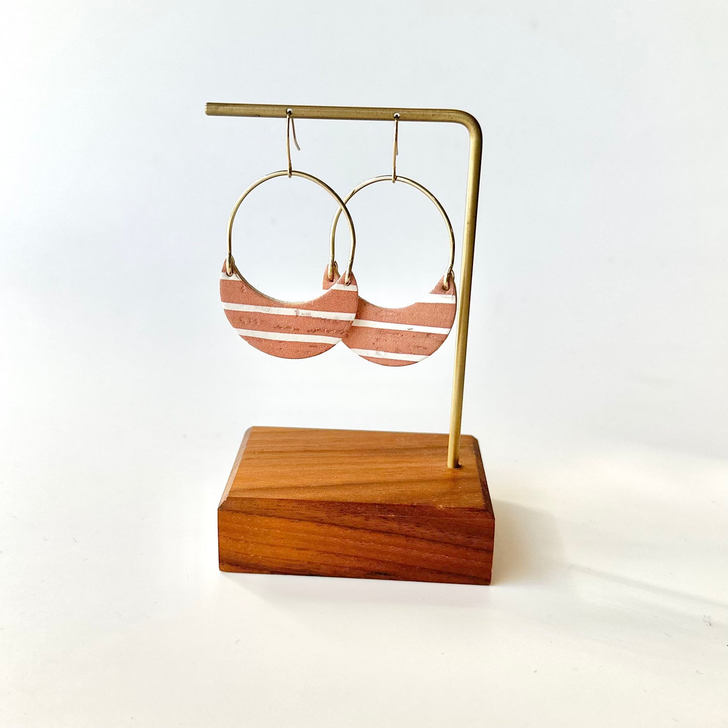 Terracotta Stripe Cork Leather + Arch Earrings