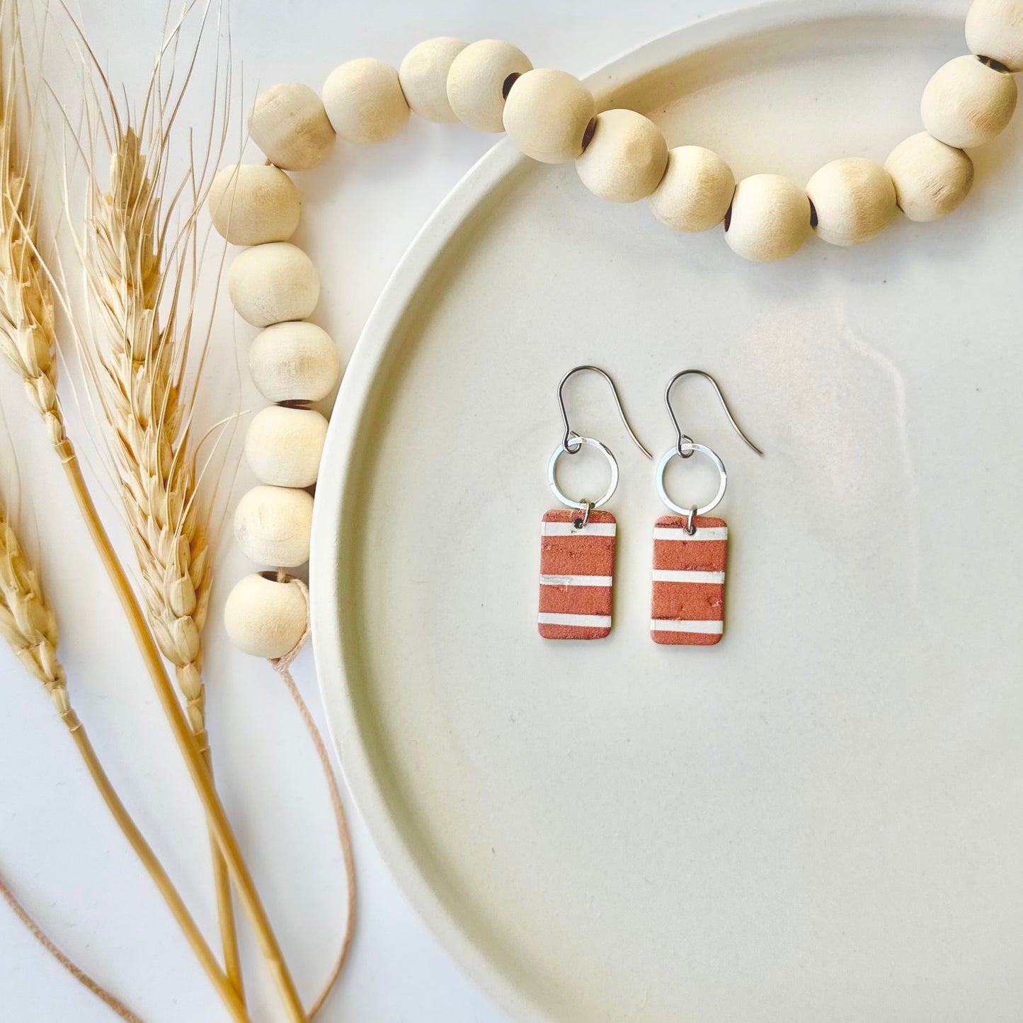 Terracotta Stripes Cork Leather + Hoop Earrings