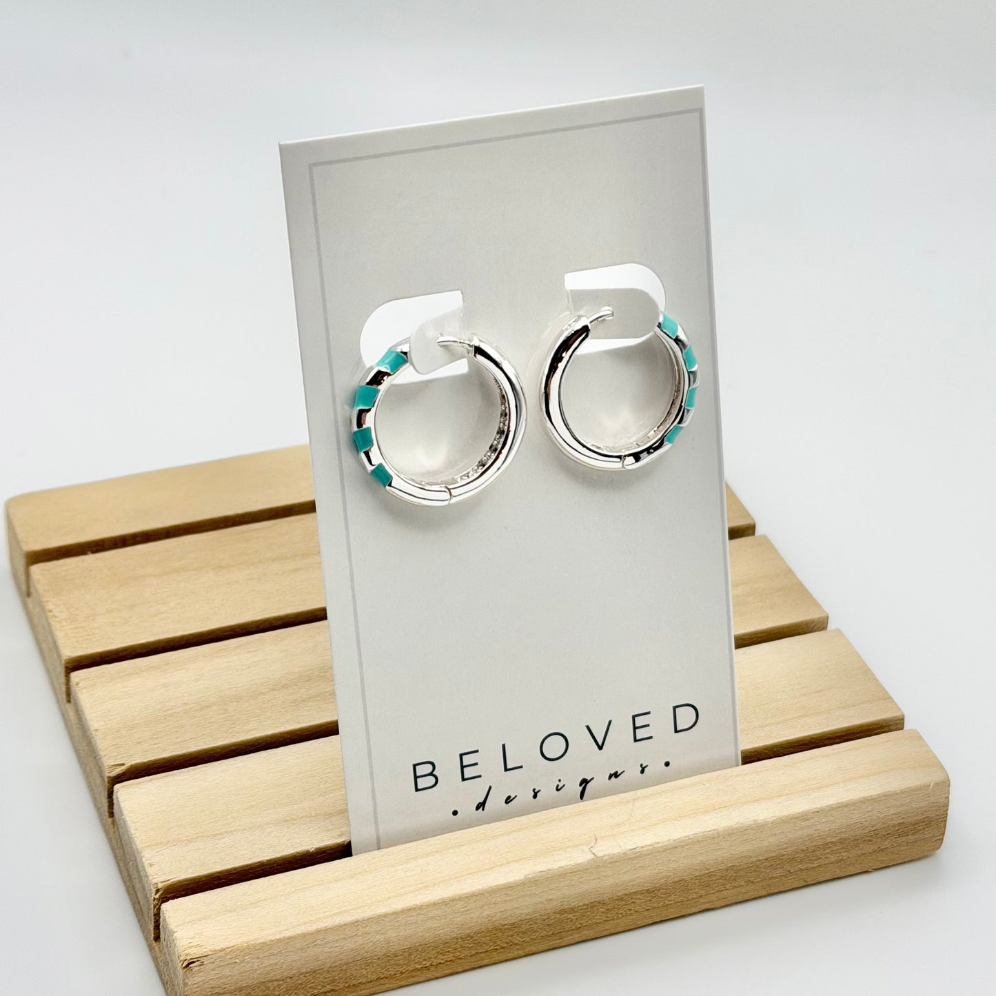 Turquoise Stripe Huggies | Rhodium