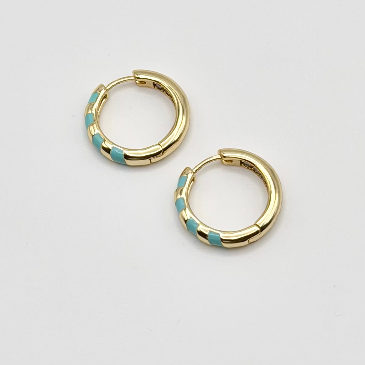 Turquoise Stripe Huggies | Gold