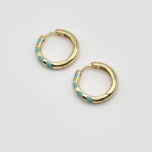 Turquoise Stripe Huggies | Gold