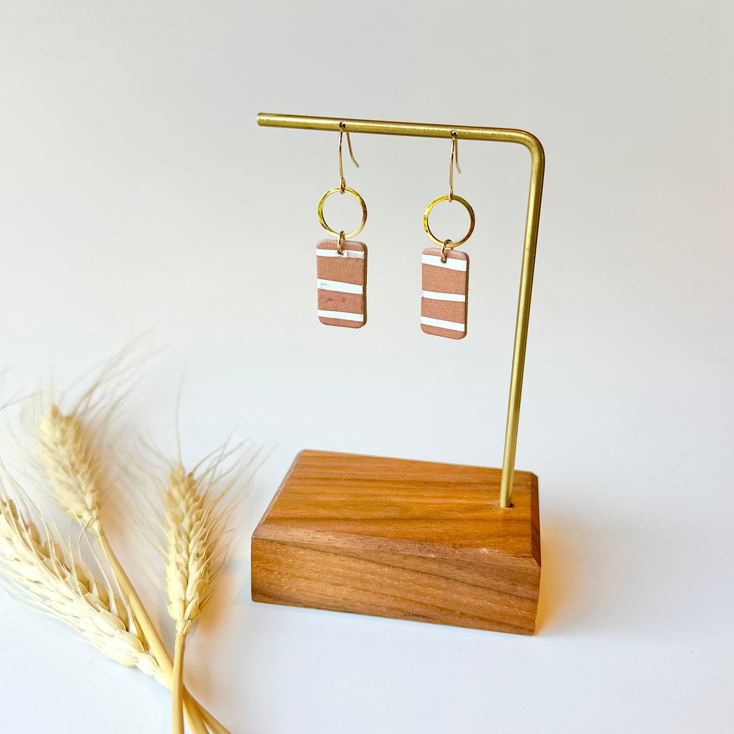 Terracotta Stripes Cork Leather + Hoop Earrings