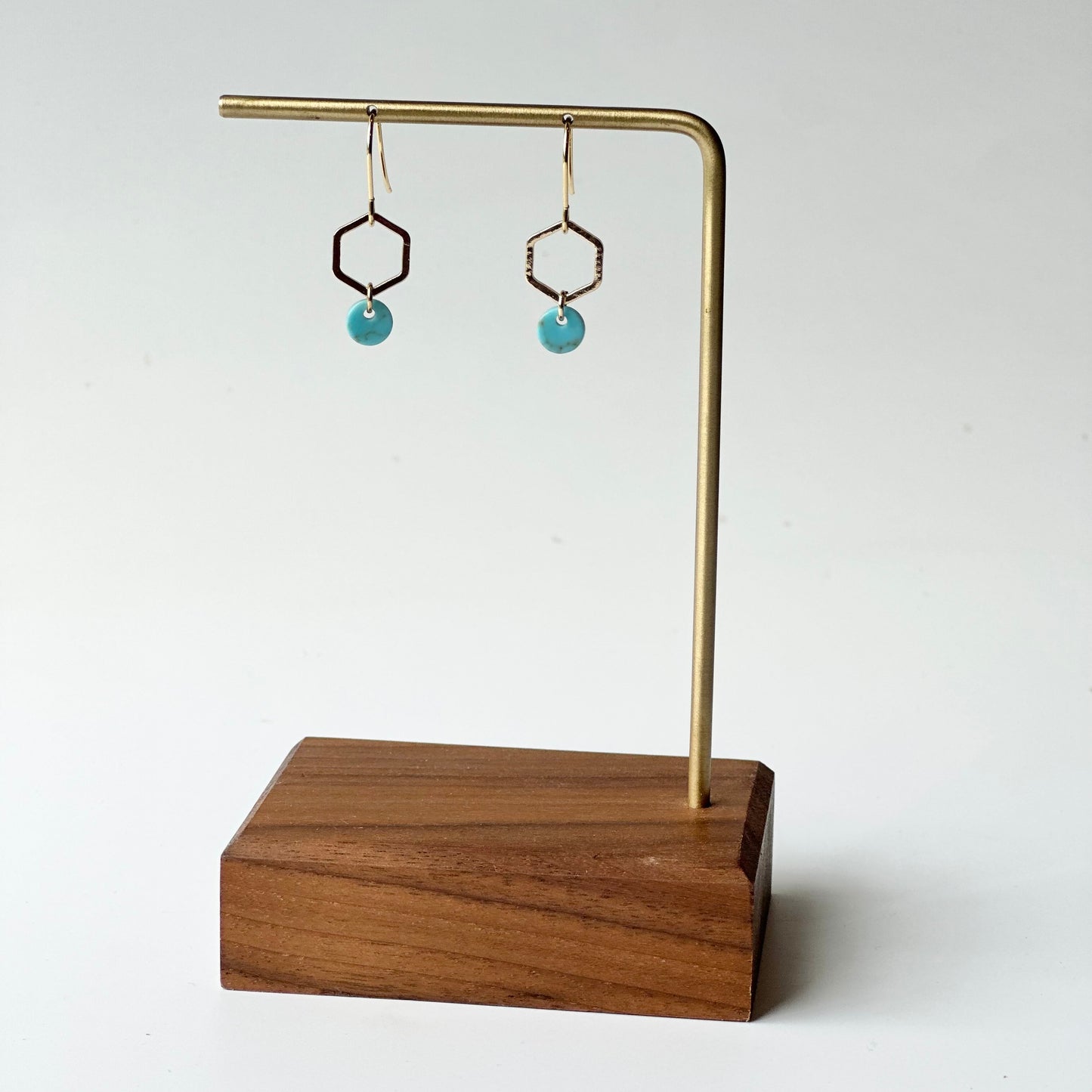 Petite Gold Hexagon + Howlite Earrings