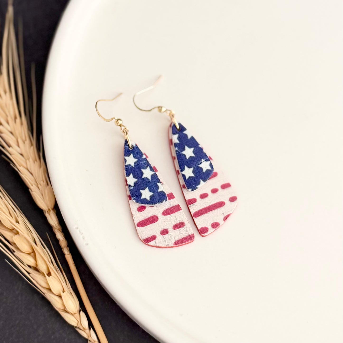 Cork Leather Double Drop Leaf Earrings | Stars + Dotted Stripes
