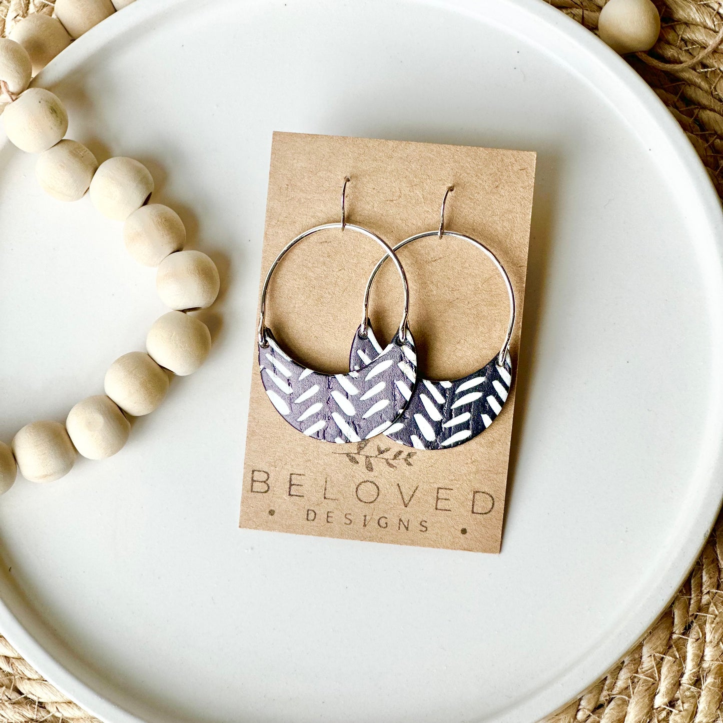 Black and White Chevron Cork Leather + Arch Earrings