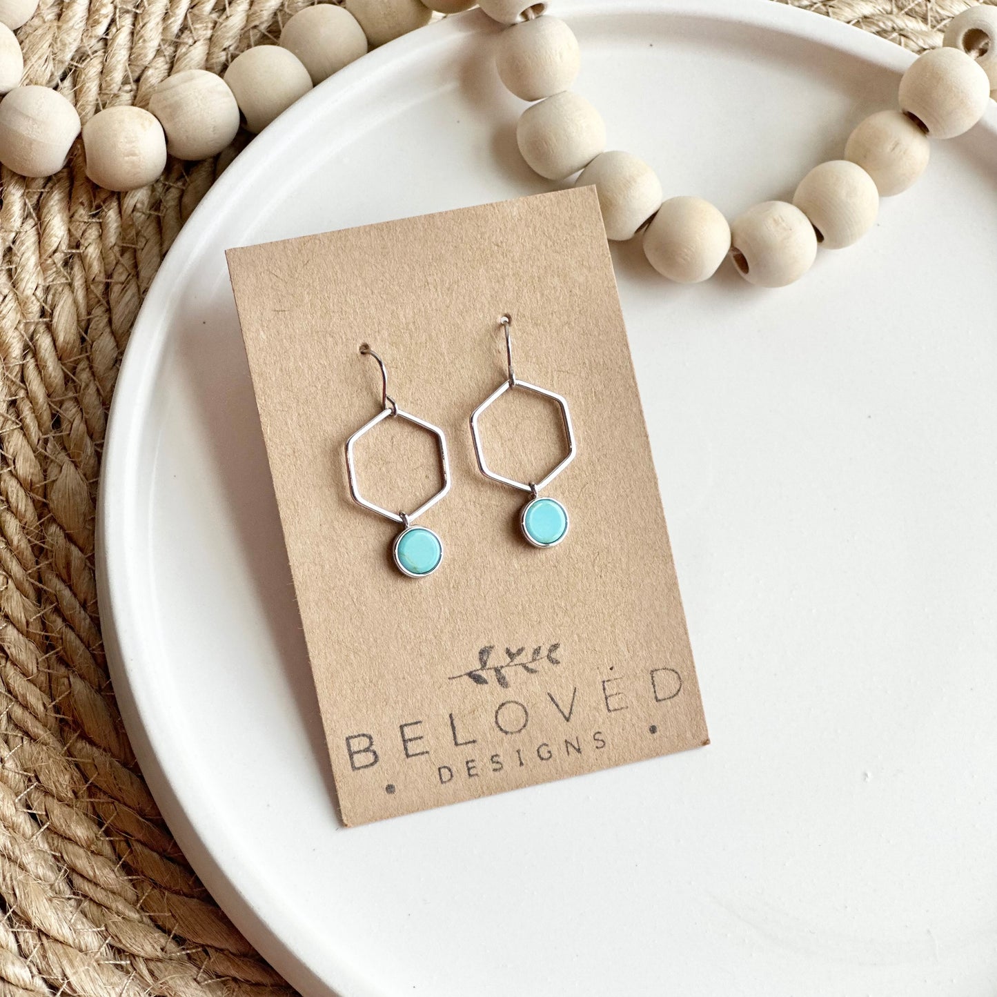 Rhodium Hexagon + Howlite Earrings