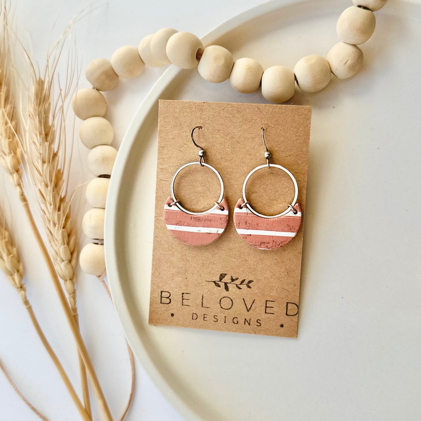 Terracotta Cork Leather Crescent + Hoop Earrings