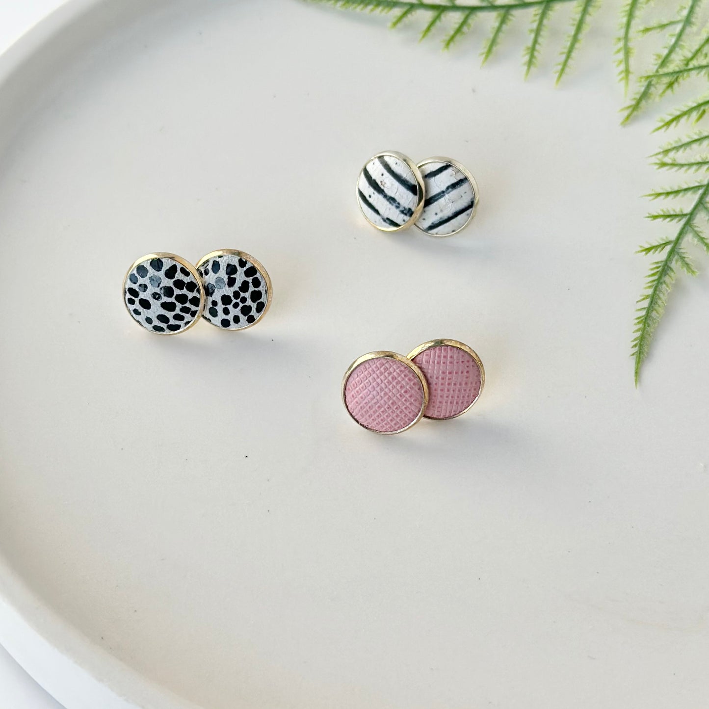 Trio Leather Stud Set - B + W Stripe | Mini Dalmatian | Blush Pink