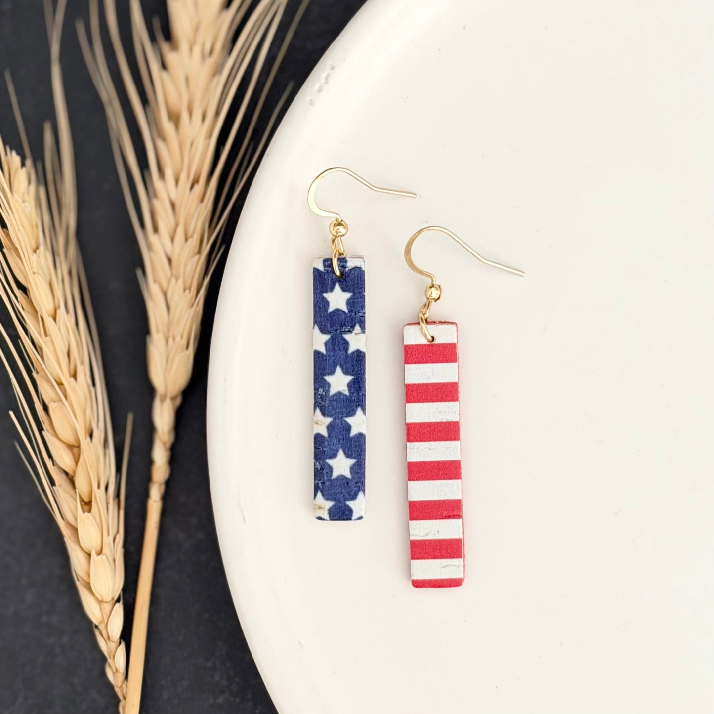 Cork Leather Bar Earrings | Stars + Stripes