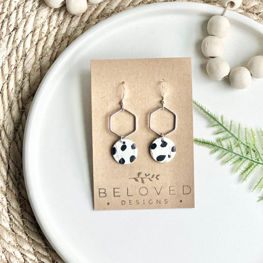 Dalmatian Cork Leather + Hexagon Earrings