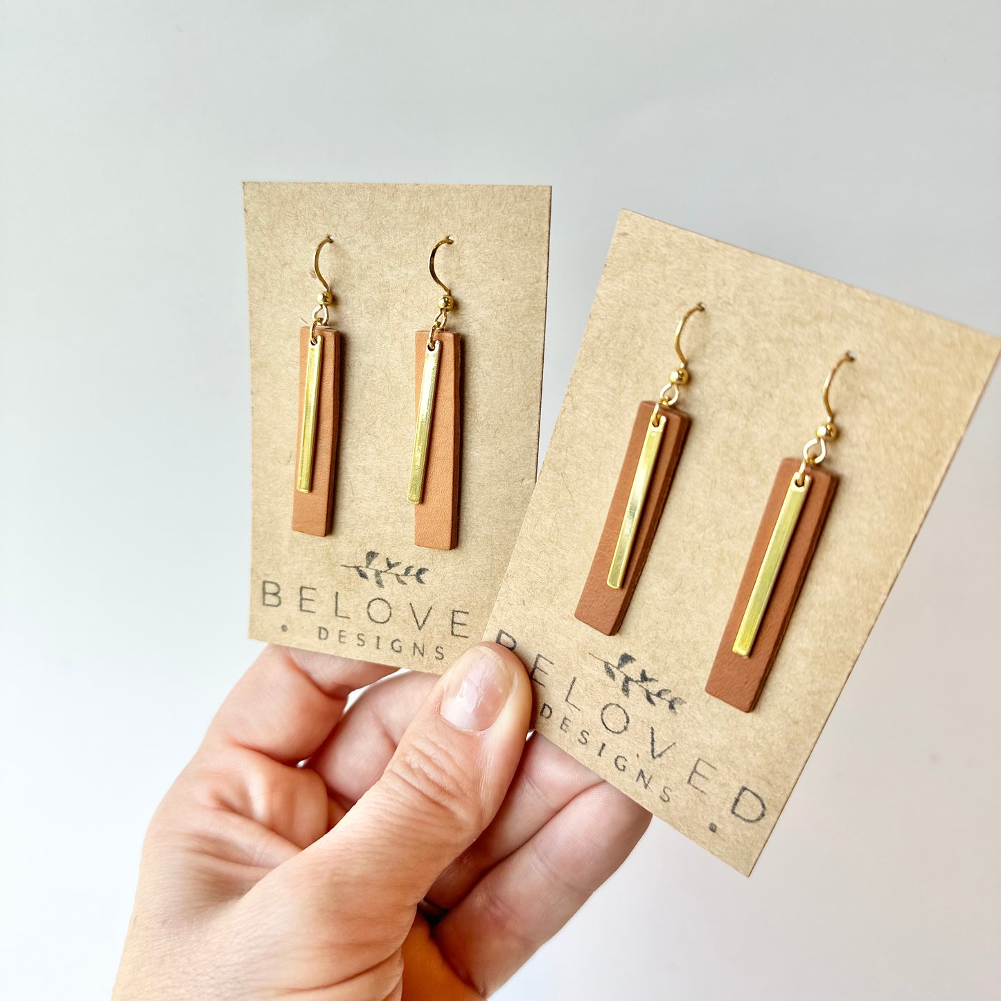 Natural Leather Bar + Gold Bar Earrings