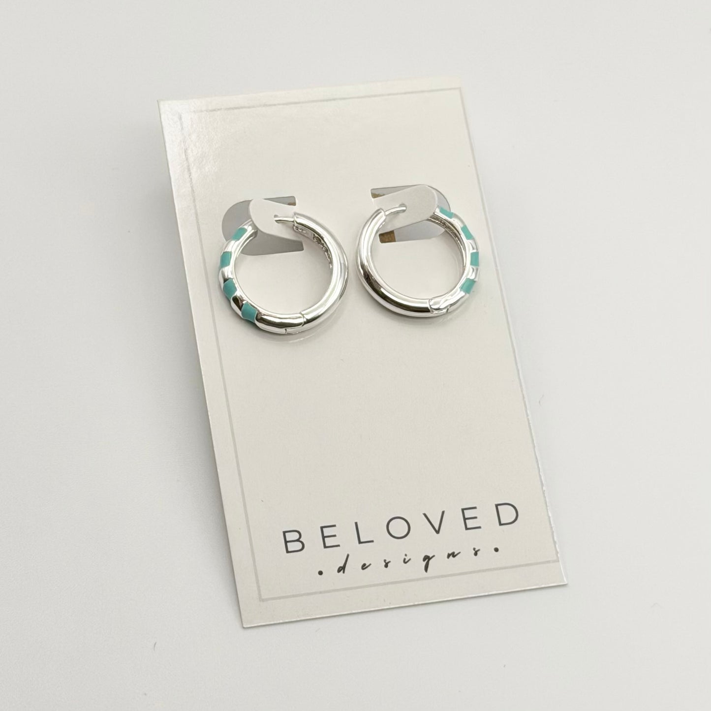 Turquoise Stripe Huggies | Rhodium