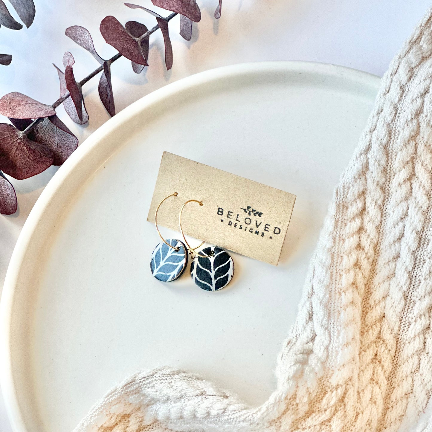 Black and White Chevron Cork Leather Circle + Hoop Earrings