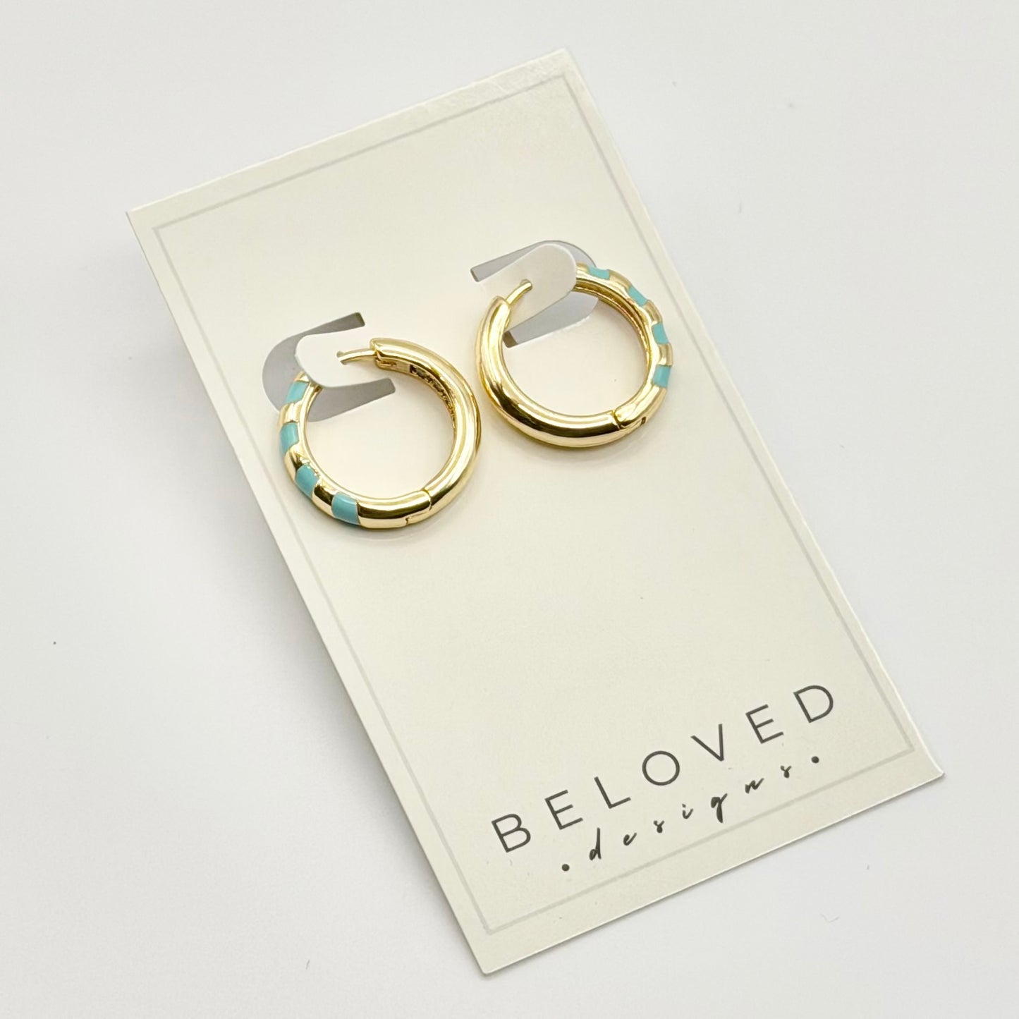 Turquoise Stripe Huggies | Gold