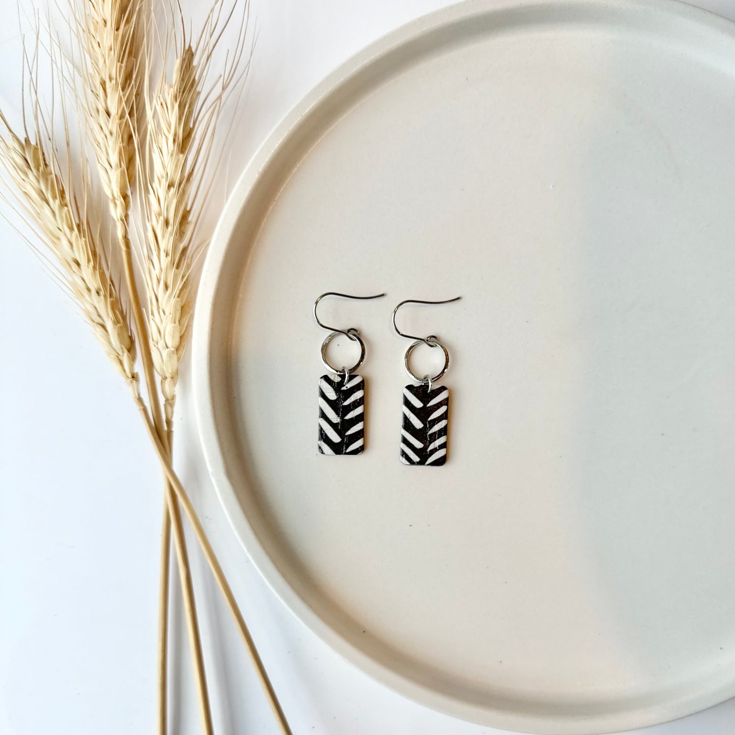 Black and White Chevron Cork Leather + Hoop Earrings