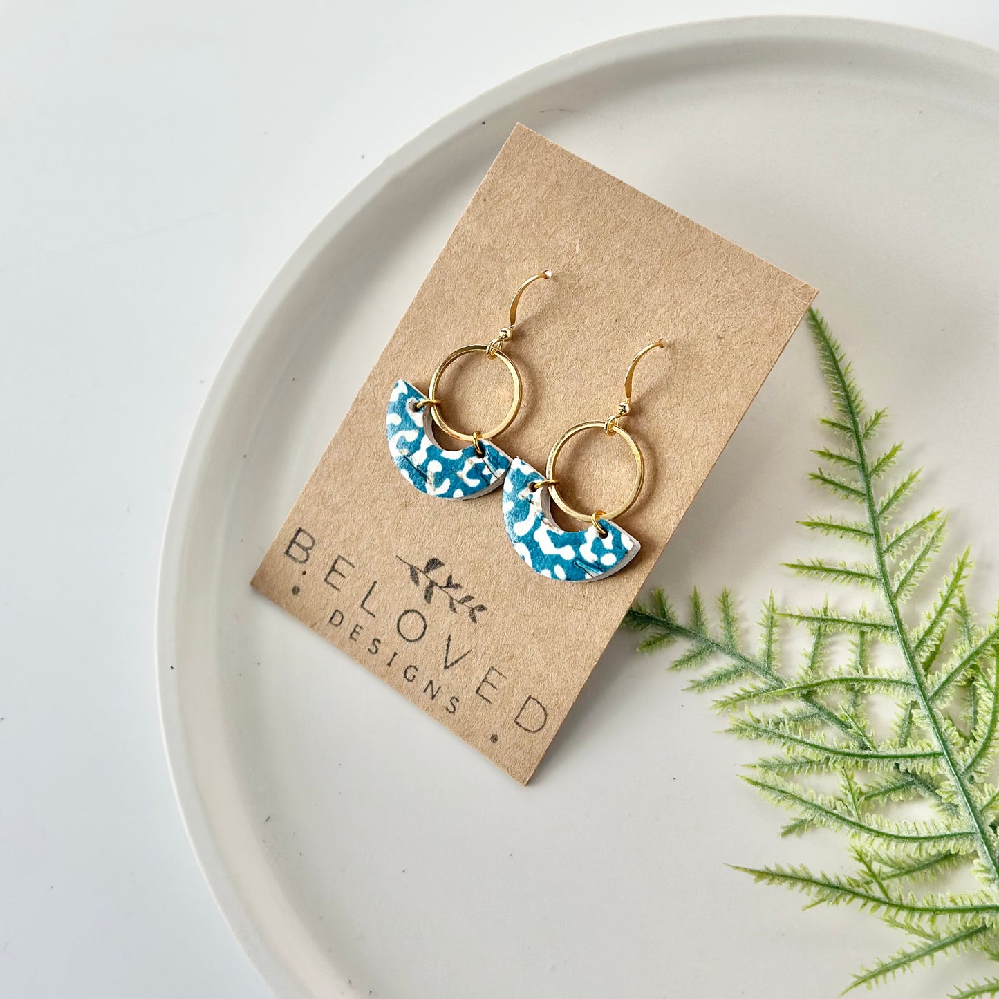 Teal Leopard Cork Leather Crescent + Hoop Earrings