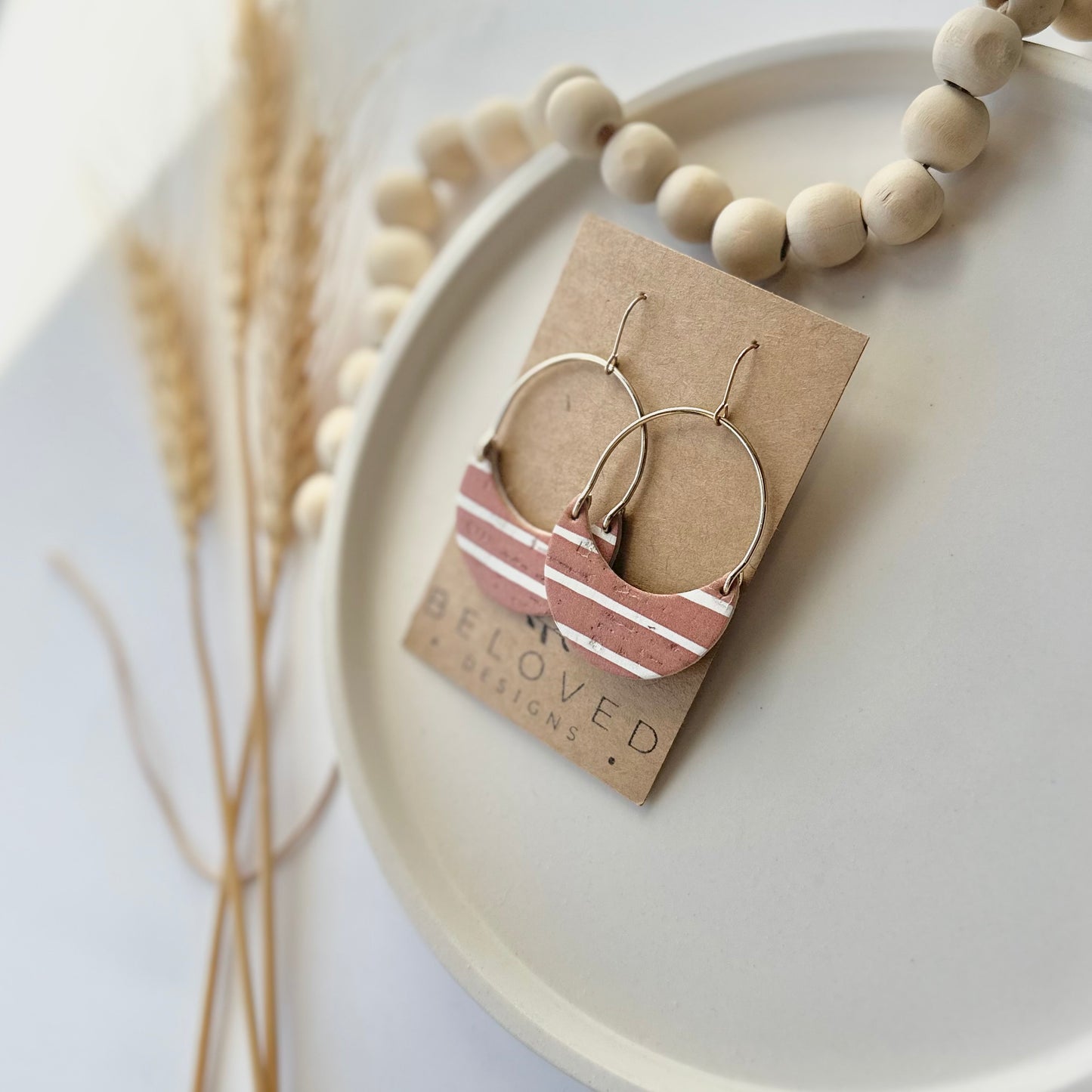 Terracotta Stripe Cork Leather + Arch Earrings