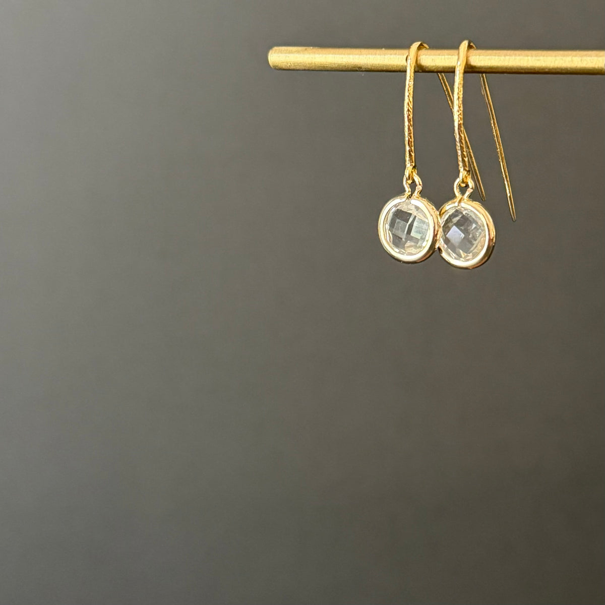 Fish Hook + Crystal Earrings | Gold