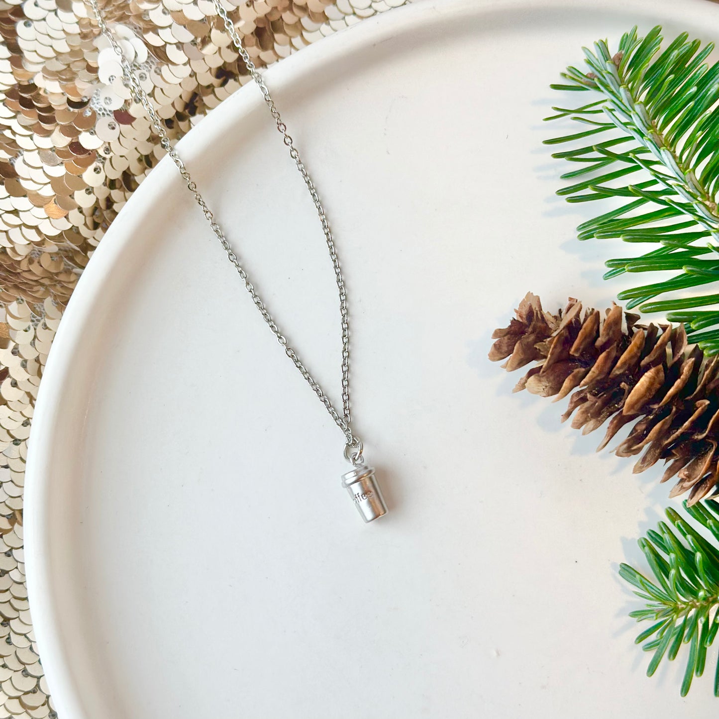 Silver Coffee Cup Necklace