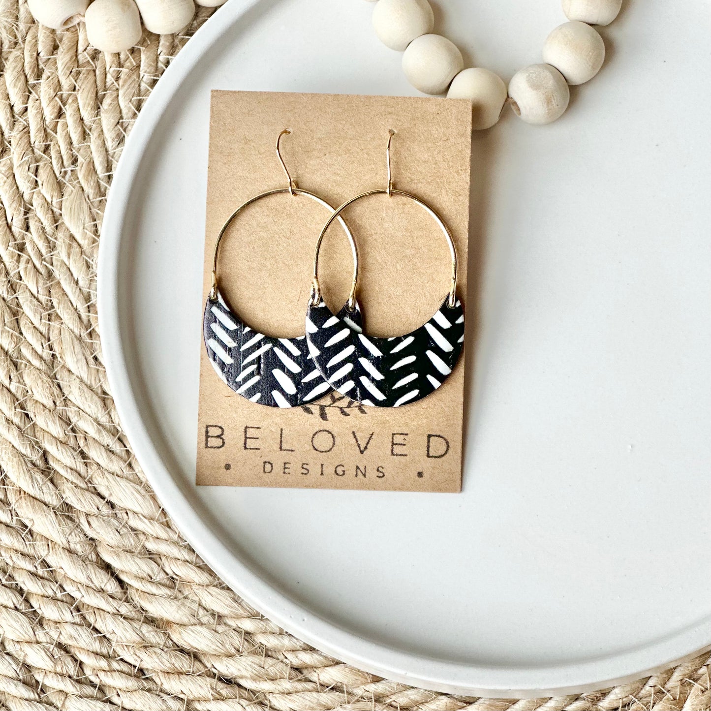 Black and White Chevron Cork Leather + Arch Earrings