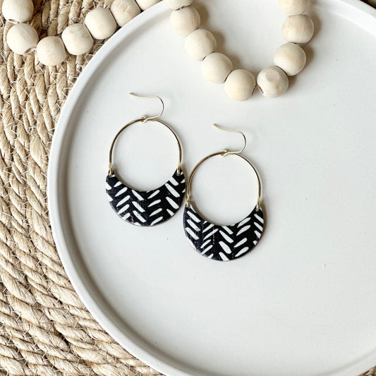 Black and White Chevron Cork Leather + Arch Earrings