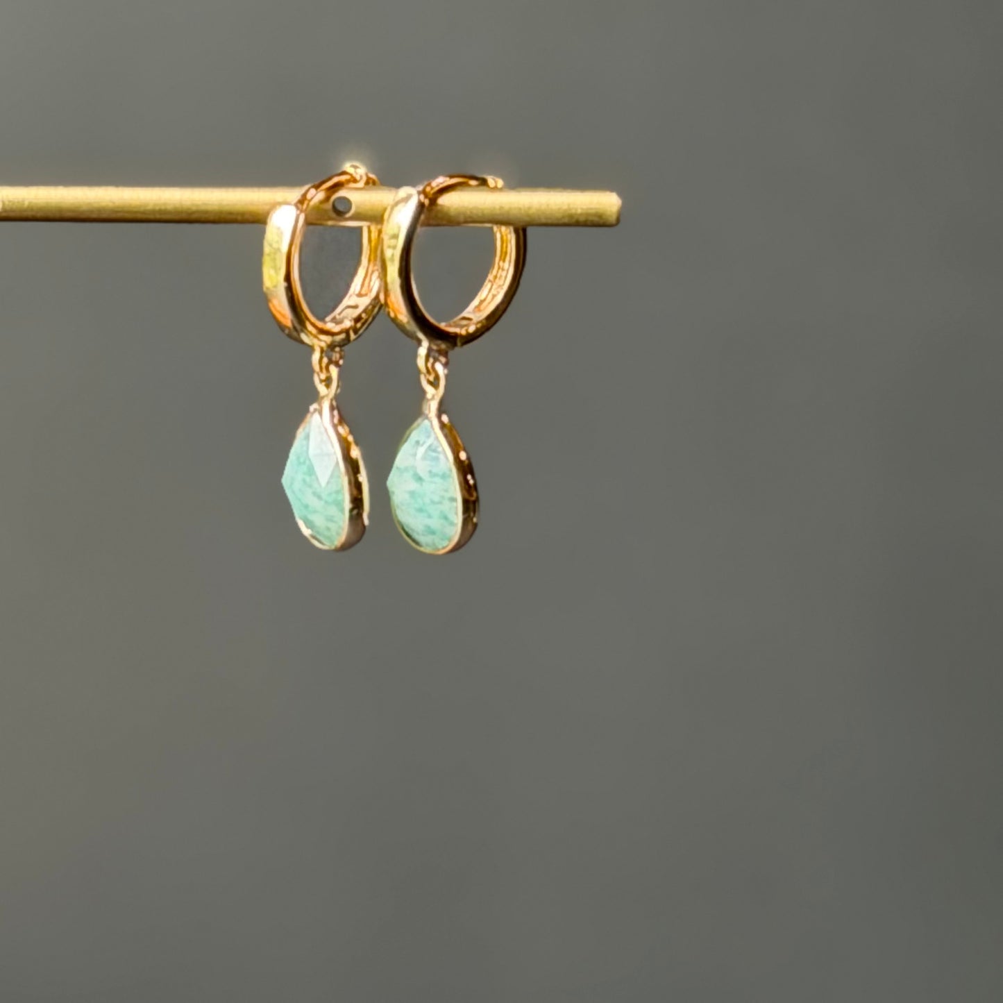 Gold Huggie + Opaque Mint Teardrop Earrings