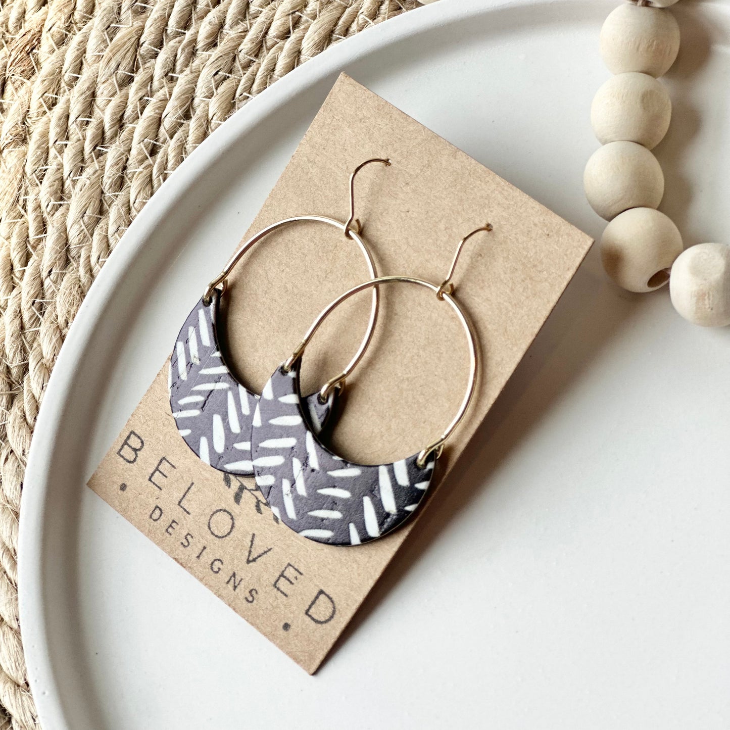 Black and White Chevron Cork Leather + Arch Earrings