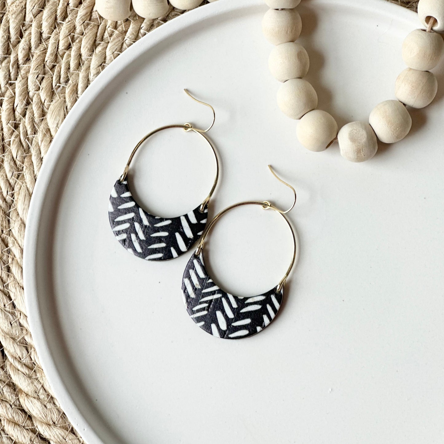 Black and White Chevron Cork Leather + Arch Earrings