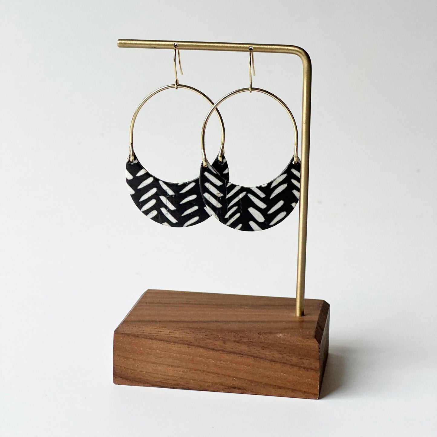 Black and White Chevron Cork Leather + Arch Earrings