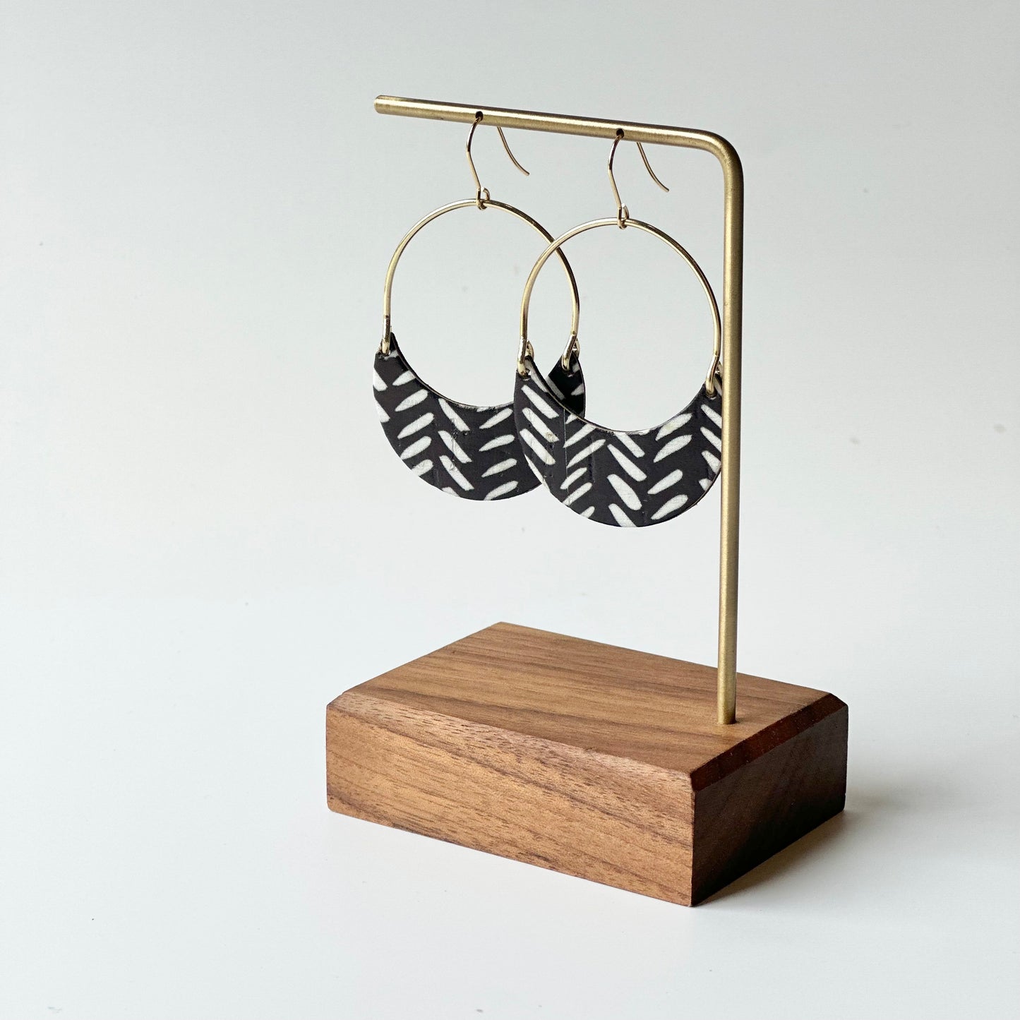 Black and White Chevron Cork Leather + Arch Earrings