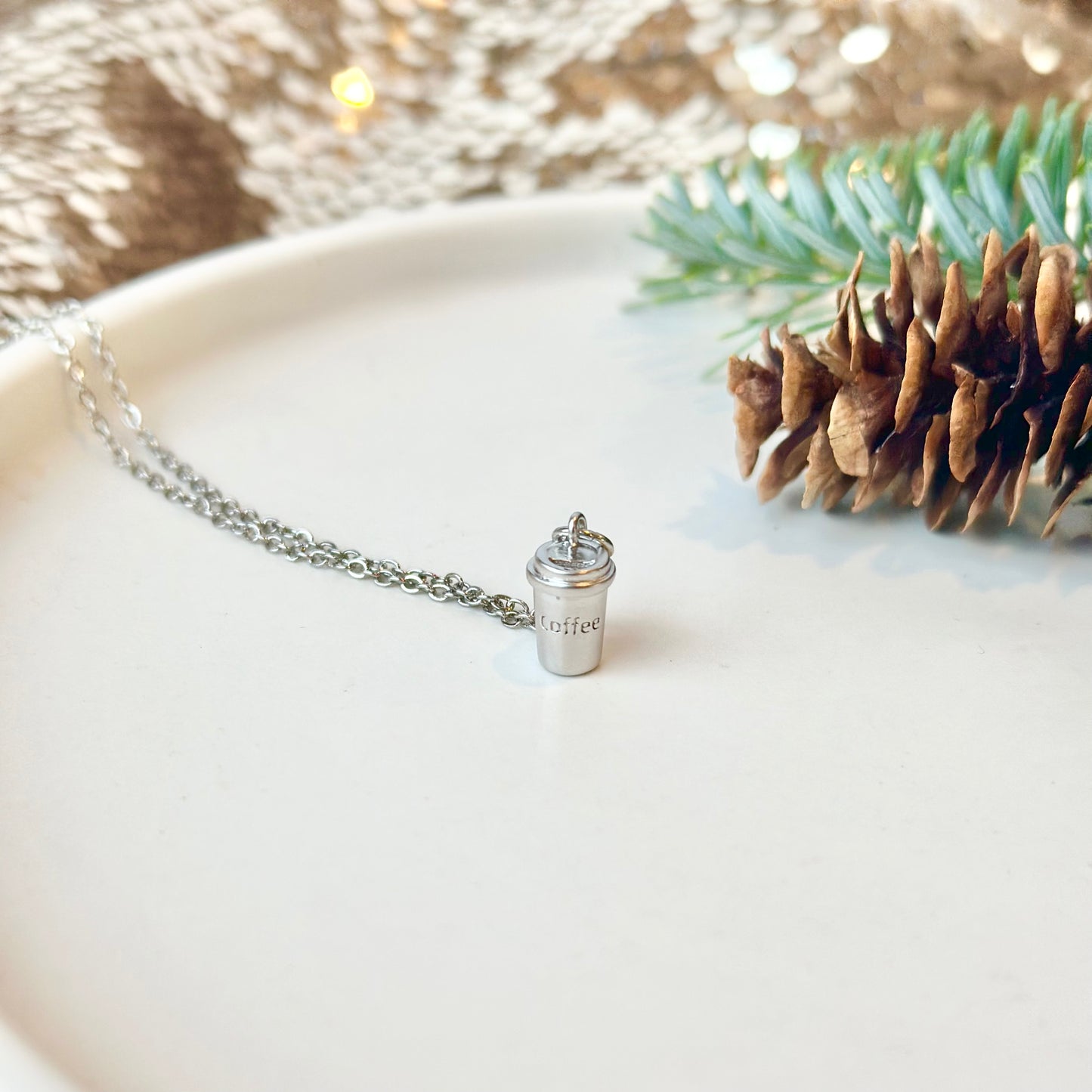 Silver Coffee Cup Necklace