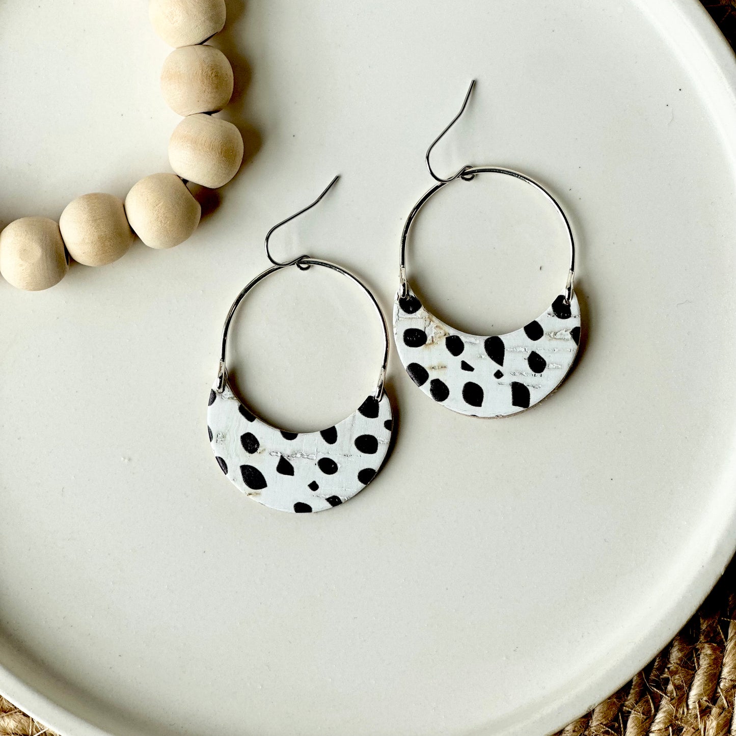 Dalmatian Cork Leather + Arch Earrings