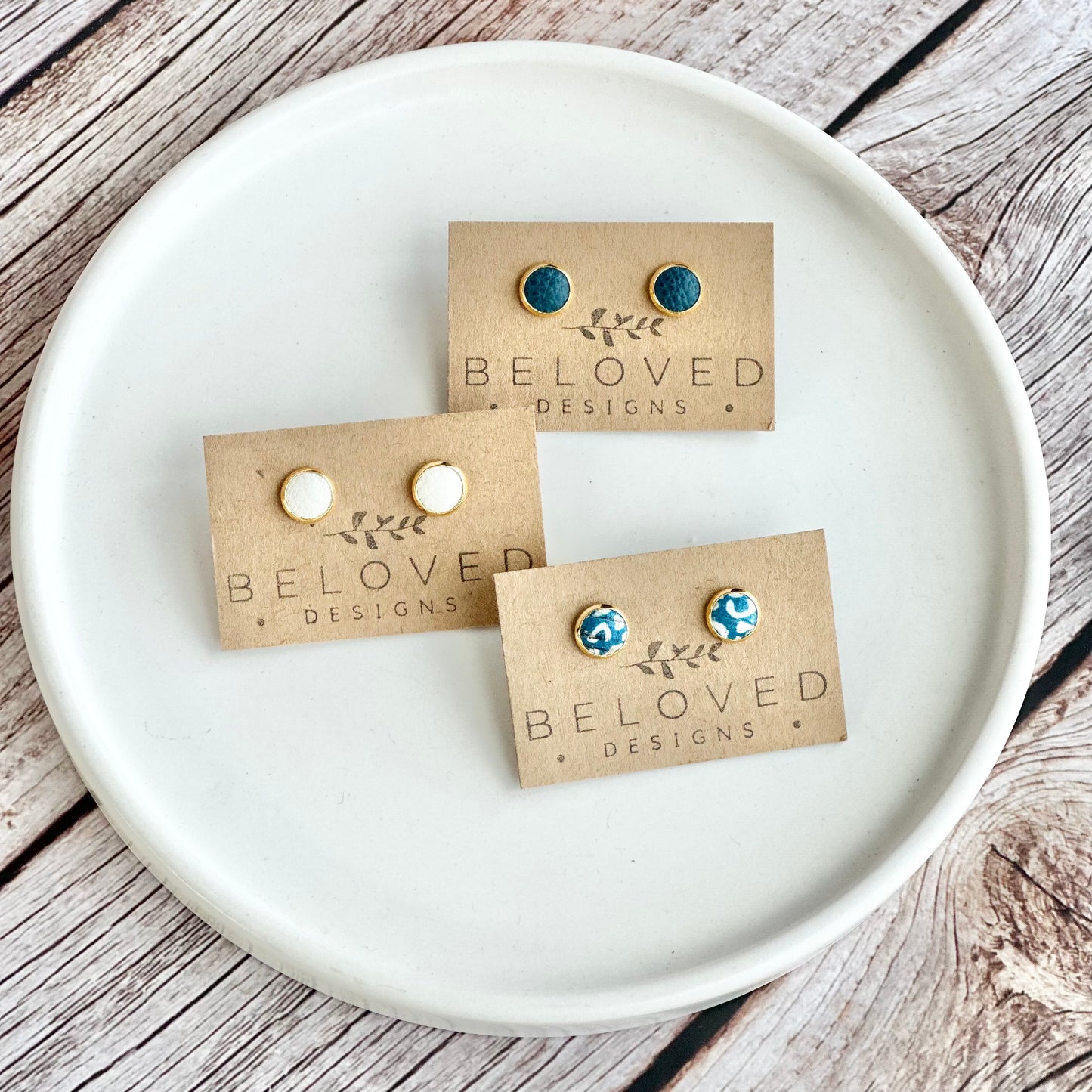 Teal Leather Stud Collection - 8mm