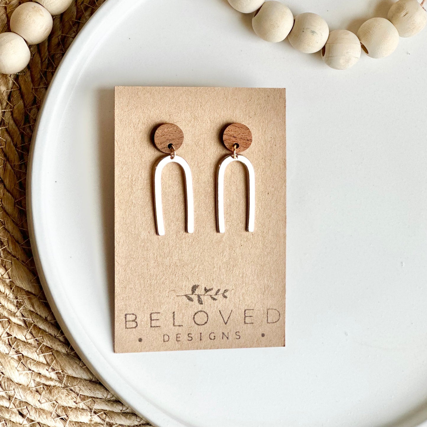 Gold Plated Arch + Wood Stud Earrings